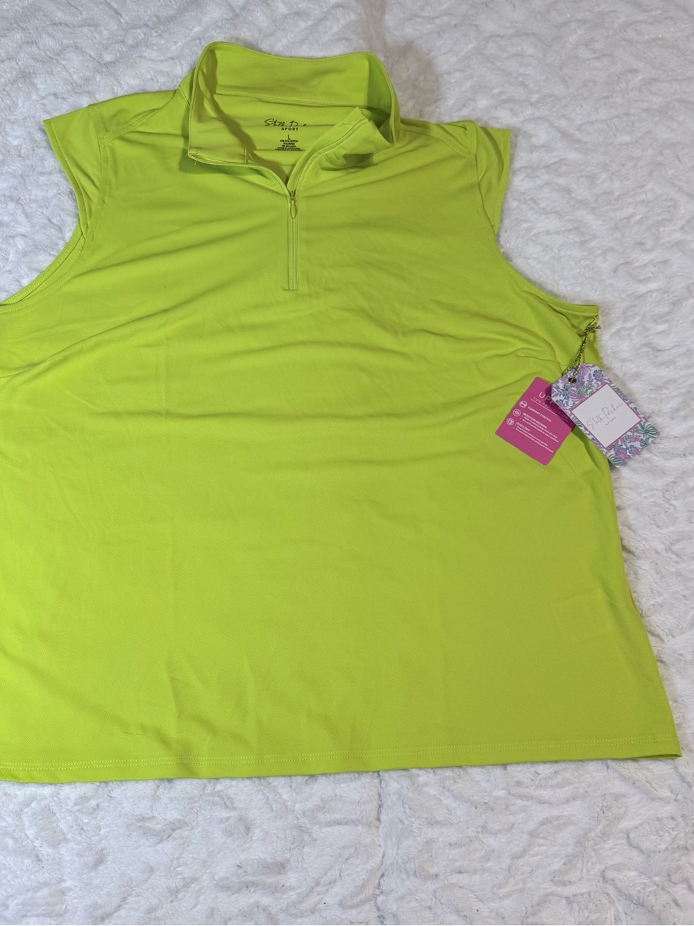 Stella Parker Women's Sleeveless 1/4 Zip-Front Top in Lime- UPF 50- Size L - NWT